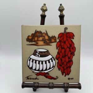 Cleo Teissedre Chili Pepper Ceramic‎ Tile Southwest Wall Decor Trivet 6" 1982